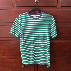 J. Crew Factory Men's Navy and Green Striped Tee